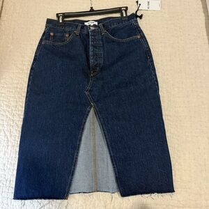 Re/Done MIDI Denim Skirt, Heritage Rinse Stud Size 26 NWT